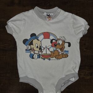 Vintage 1984 Disney Baby White One Piece with Mickey and Pluto